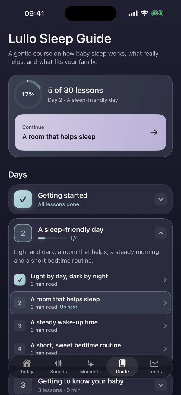 Lullo Sleep Guide lesson list